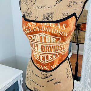 New York Couture Reworked Harley Davidson Orange Tie-Dye Motorcycle Corset Top
